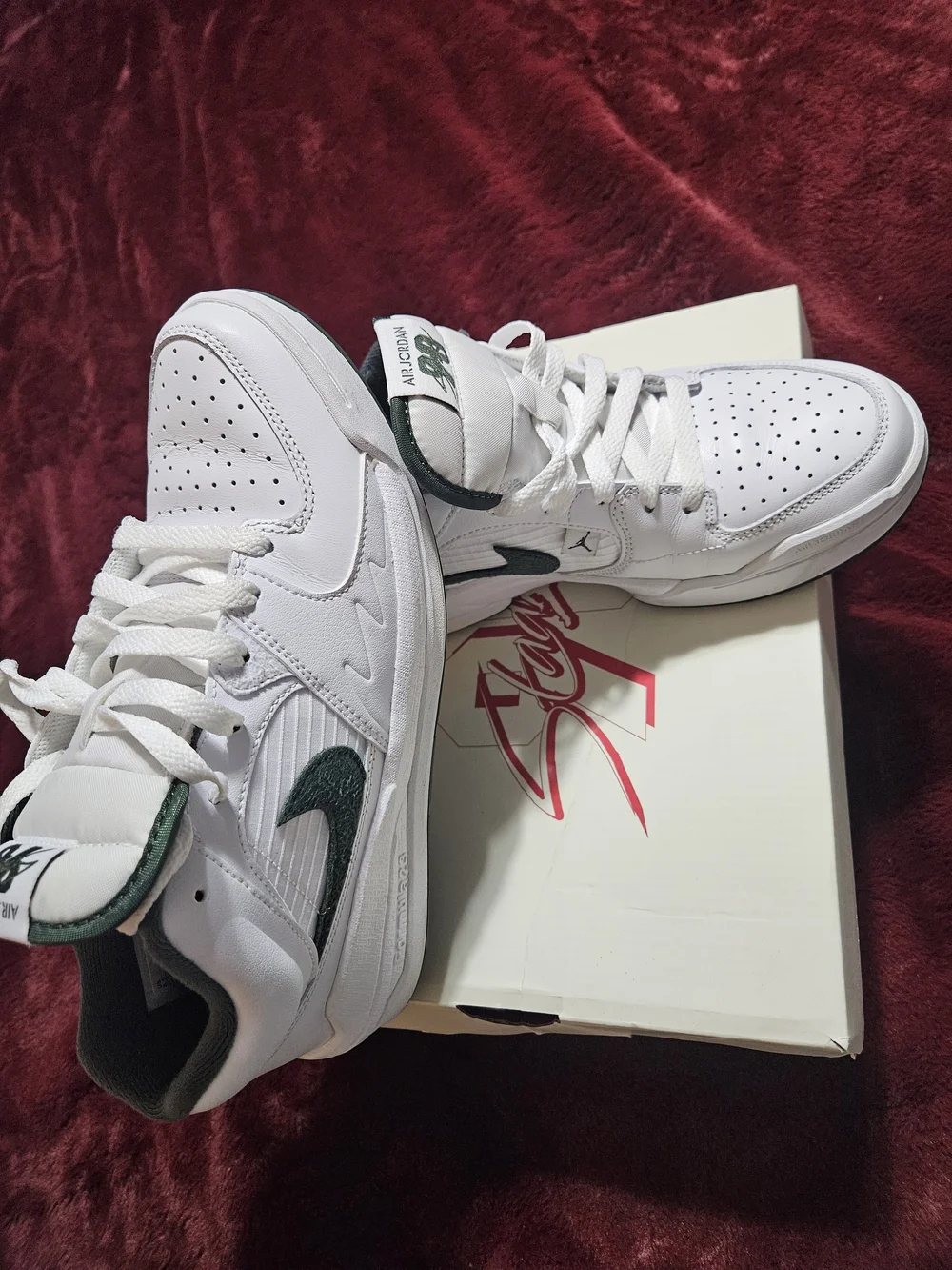 Jordan White and Dark Green Low-Top Sneakers